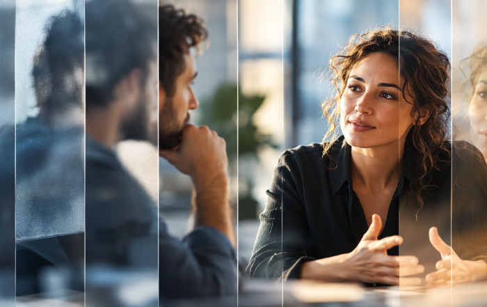 Colleagues having a respectful conversation in a workplace setting