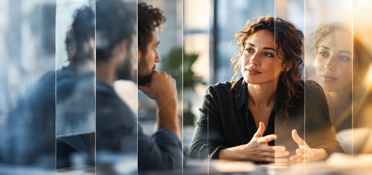 Colleagues having a respectful conversation in a workplace setting